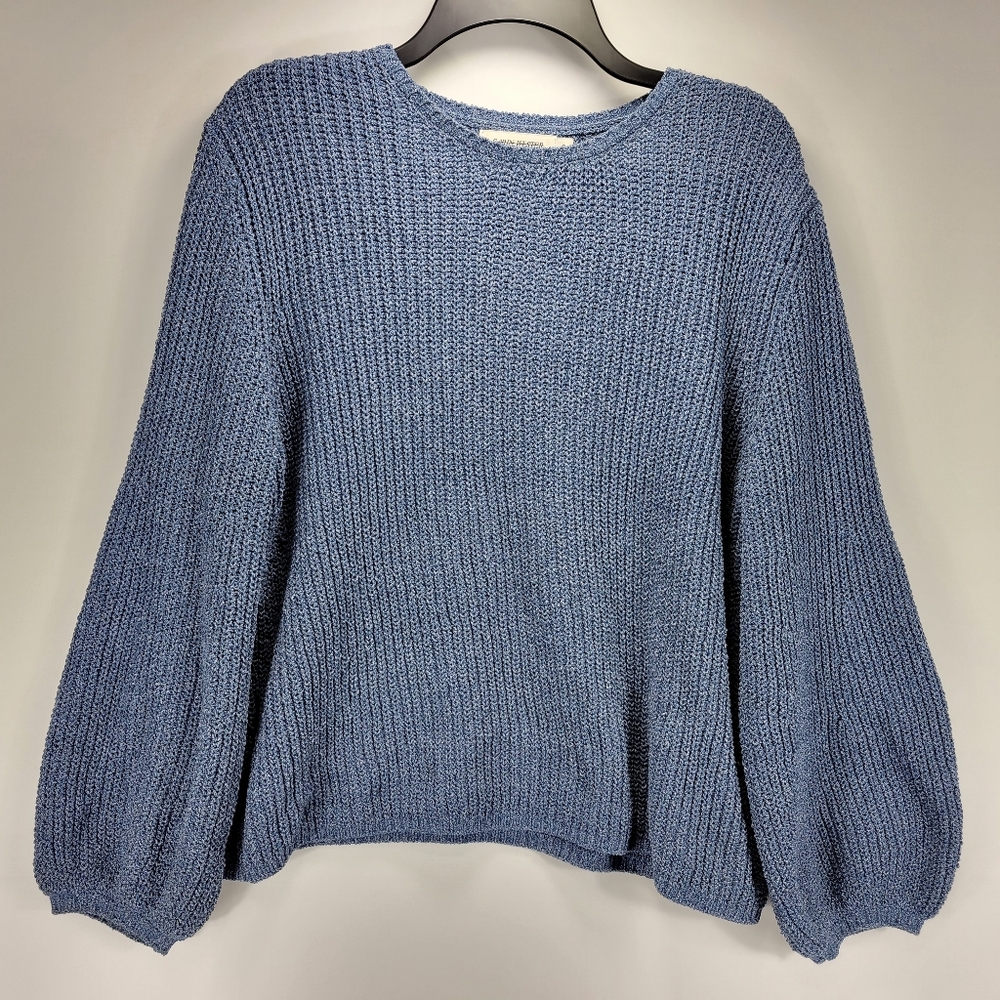 Carin Wester Sunny Knit Balloon Sleeve Sweater Women Small S Blue Dainty Elegant